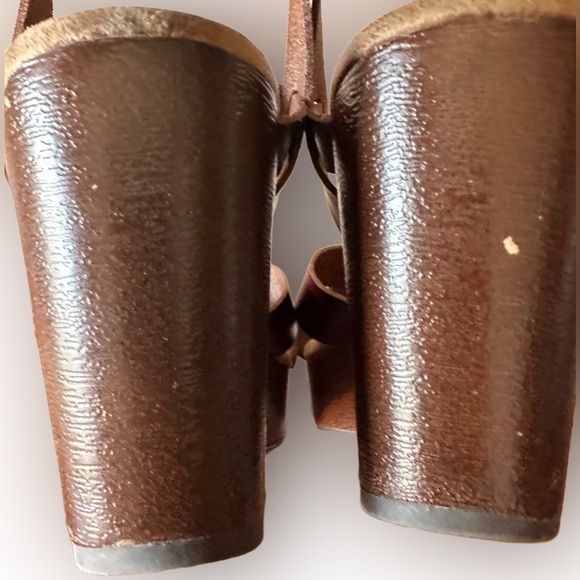 POP Women’s Memory Foam Open Toe Open Back Wedge Heel Sandal Brown Size 9 - Picture 3 of 11